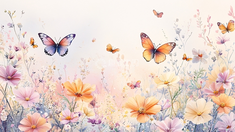 高清大图下载【趣麦麦图】鲜花和蝴蝶的唯美场景
