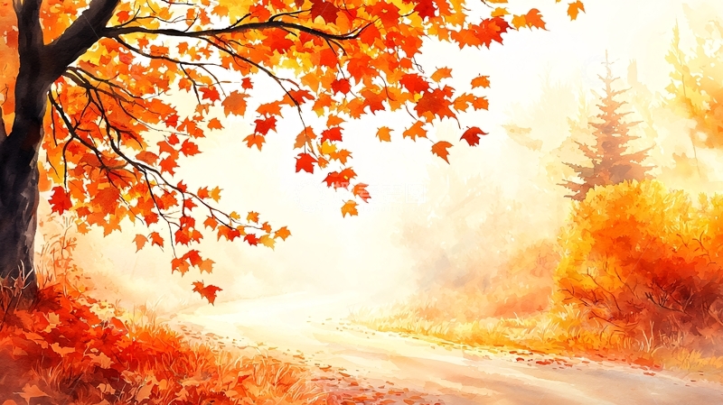 高清大图下载【趣麦麦图】秋日金色阳光下的林间小路