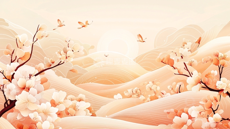 高清大图下载【趣麦麦图】淡雅的山水花卉背景