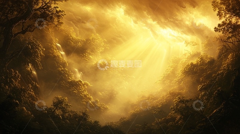高清大图下载【趣麦麦图】光芒四射的神秘森林