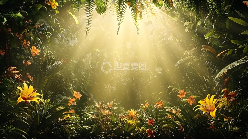 高清大图下载【趣麦麦图】阳光穿过茂密森林