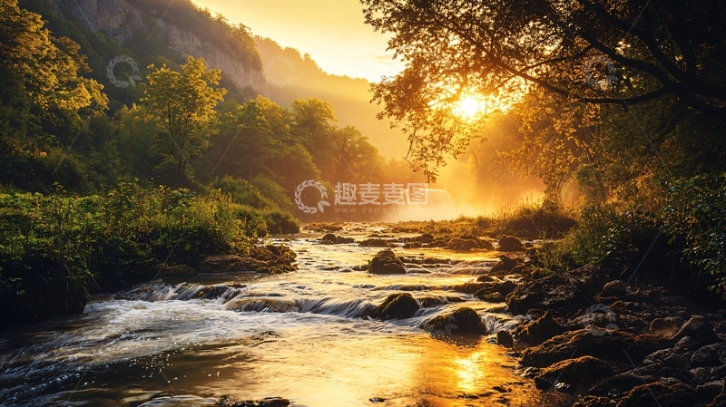 高清大图下载【趣麦麦图】阳光穿透森林的小溪