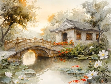 水墨风小桥流水人家