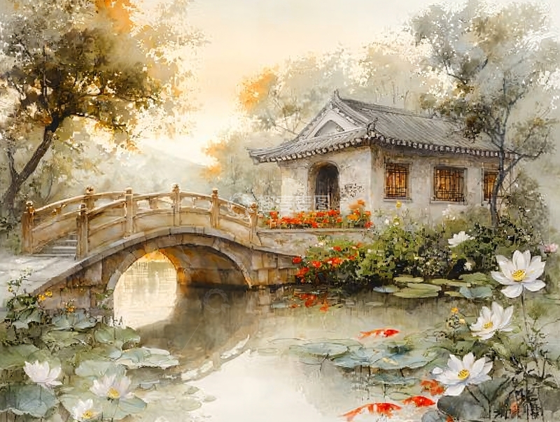 高清大图下载【趣麦麦图】水墨风小桥流水人家