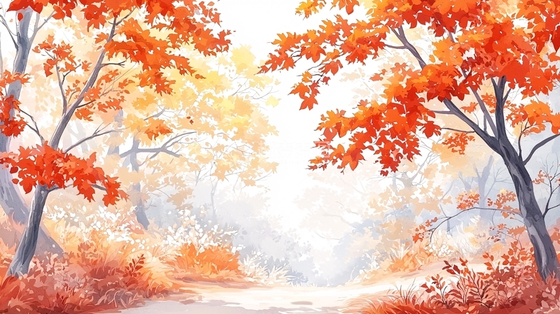 高清大图下载【趣麦麦图】秋日橙色树木唯美意境