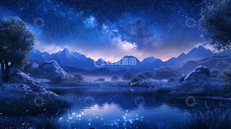 高清大图下载【趣麦麦图】梦幻星空下的湖光山色