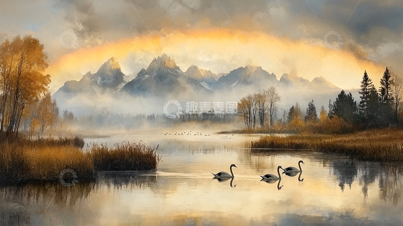 高清大图下载【趣麦麦图】湖光山色倒影如画