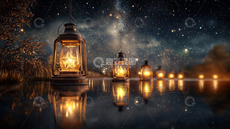 高清大图下载【趣麦麦图】星空下温暖的灯光