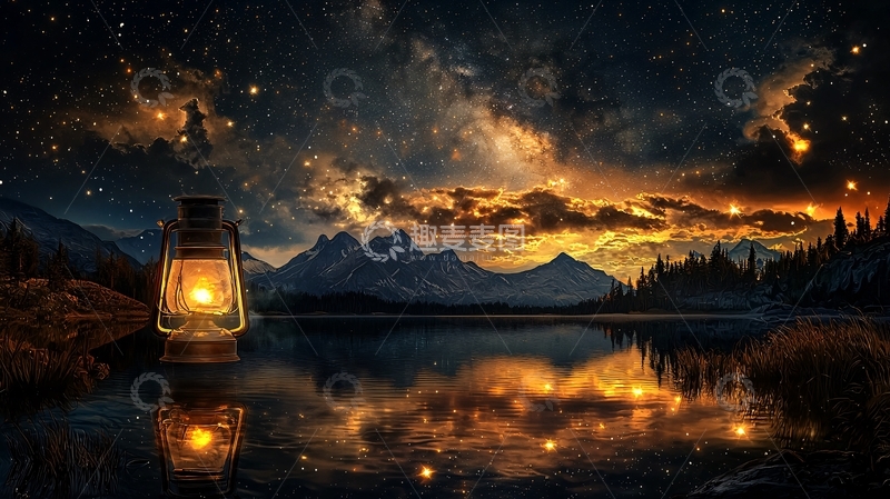 高清大图下载【趣麦麦图】夜空下的灯光湖畔