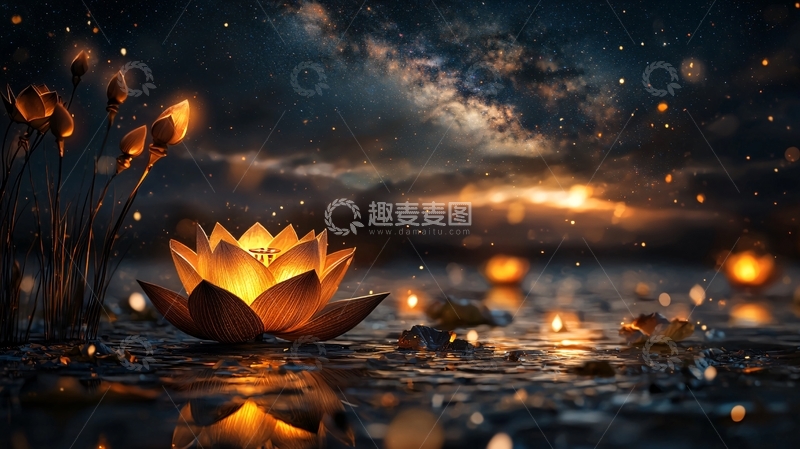 高清大图下载【趣麦麦图】夜空下的金色莲花