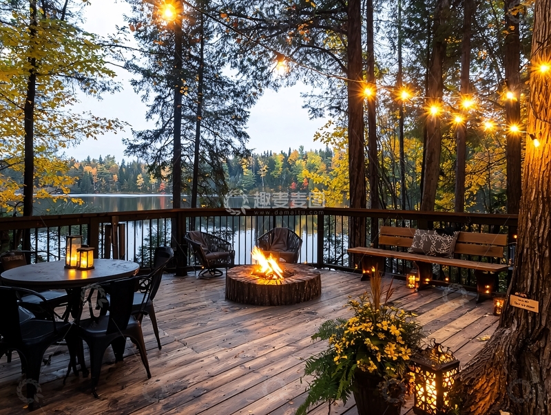 高清大图下载【趣麦麦图】温馨户外露台篝火