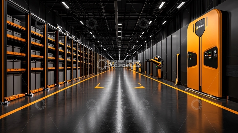 高清大图下载【趣麦麦图】仓库内部货架走廊