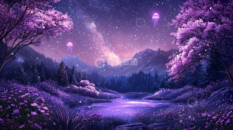 高清大图下载【趣麦麦图】紫色星空下的唯美风景