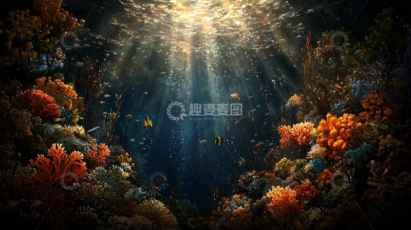 高清大图下载【趣麦麦图】水下阳光穿透珊瑚礁