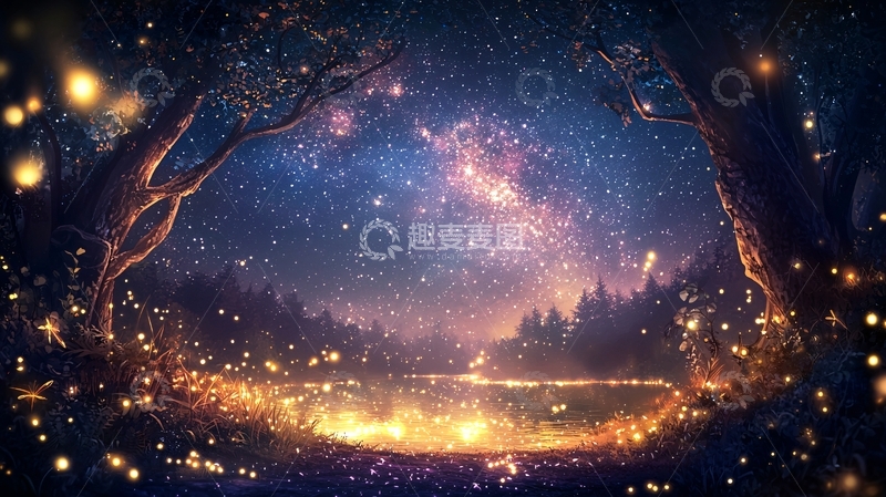 高清大图下载【趣麦麦图】星空下的梦幻森林
