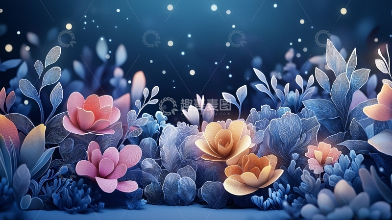 高清大图下载【趣麦麦图】梦幻星空下的花丛
