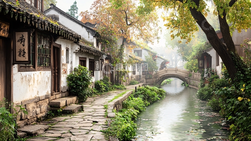 高清大图下载【趣麦麦图】水乡古镇秋色