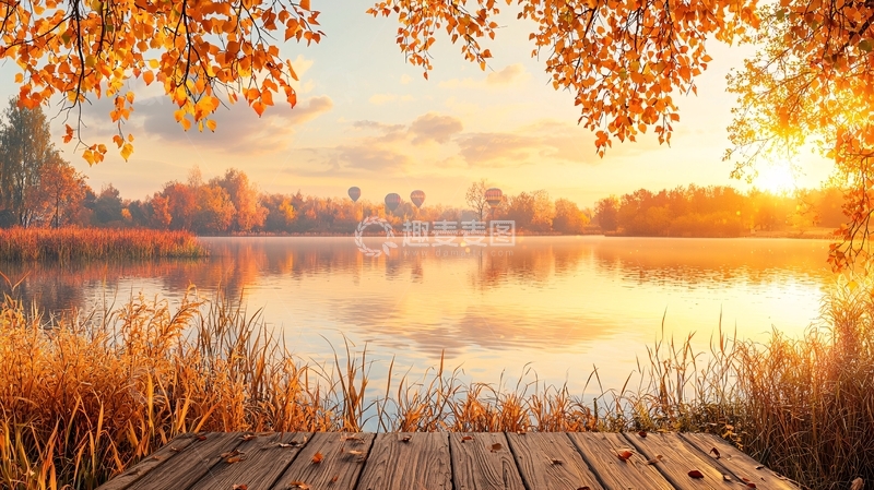 高清大图下载【趣麦麦图】金秋湖畔的日落美景