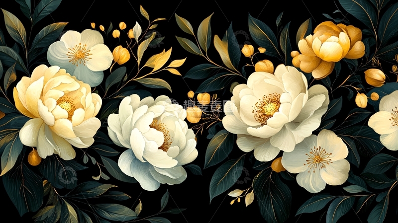 高清大图下载【趣麦麦图】白色与黄色花朵绽放