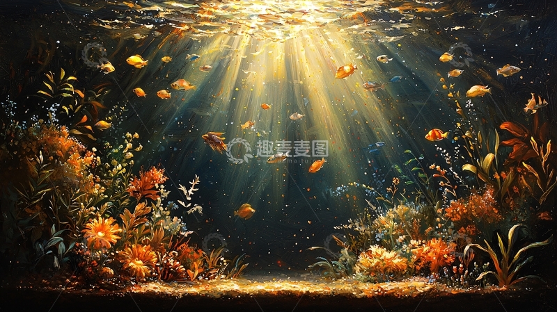 高清大图下载【趣麦麦图】阳光穿透水面的海底世界