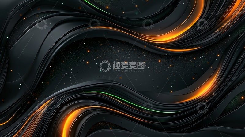 高清大图下载【趣麦麦图】黑色流体金色光泽背景