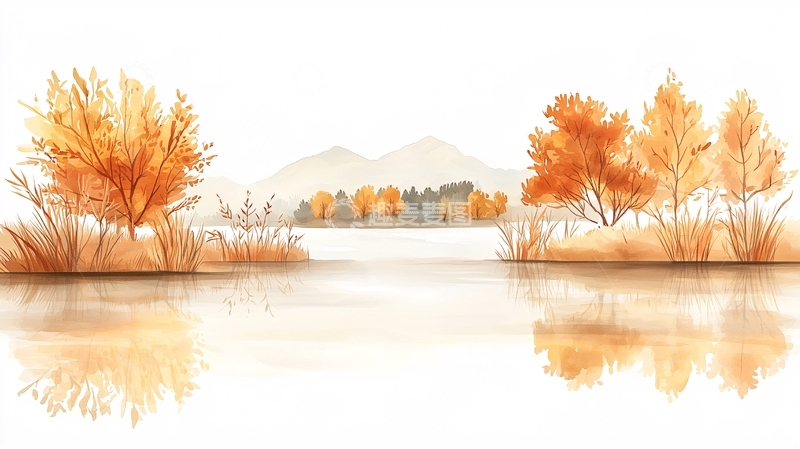 高清大图下载【趣麦麦图】秋季湖面倒影着树木山峰