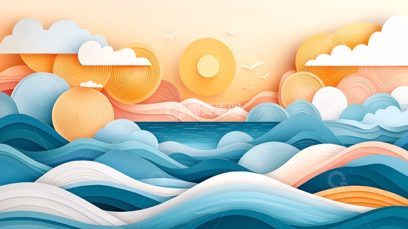 高清大图下载【趣麦麦图】海浪翻滚的创意插画