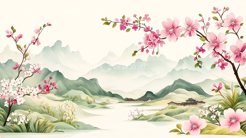 高清大图下载【趣麦麦图】山水桃花意境中国风
