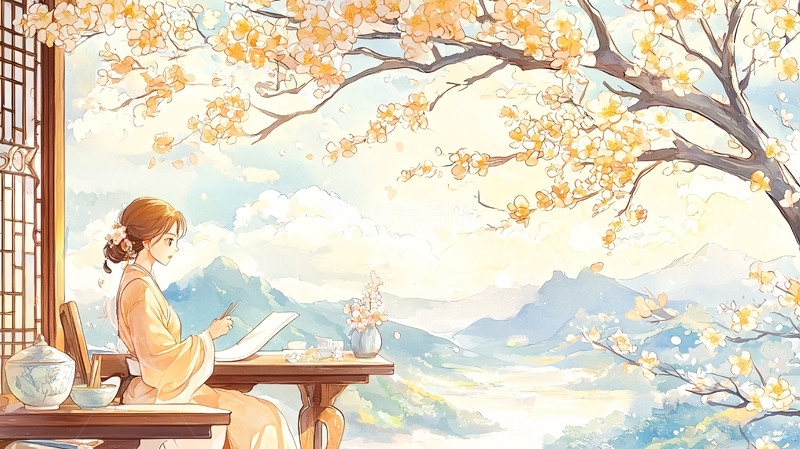 高清大图下载【趣麦麦图】秋日窗边读书少女