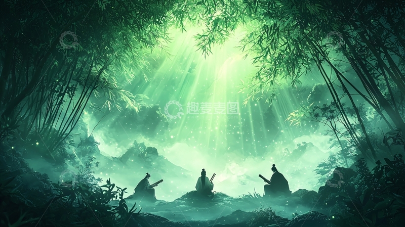 高清大图下载【趣麦麦图】绿色森林中的神秘光芒