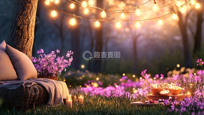 高清大图下载【趣麦麦图】浪漫花园夜晚场景