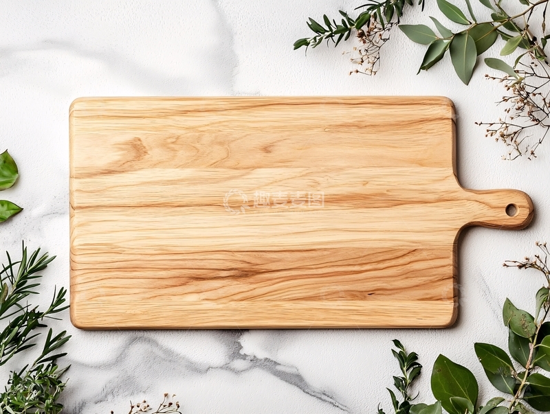 高清大图下载【趣麦麦图】木质砧板与绿叶装饰