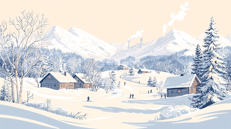 高清大图下载【趣麦麦图】雪山下的村庄