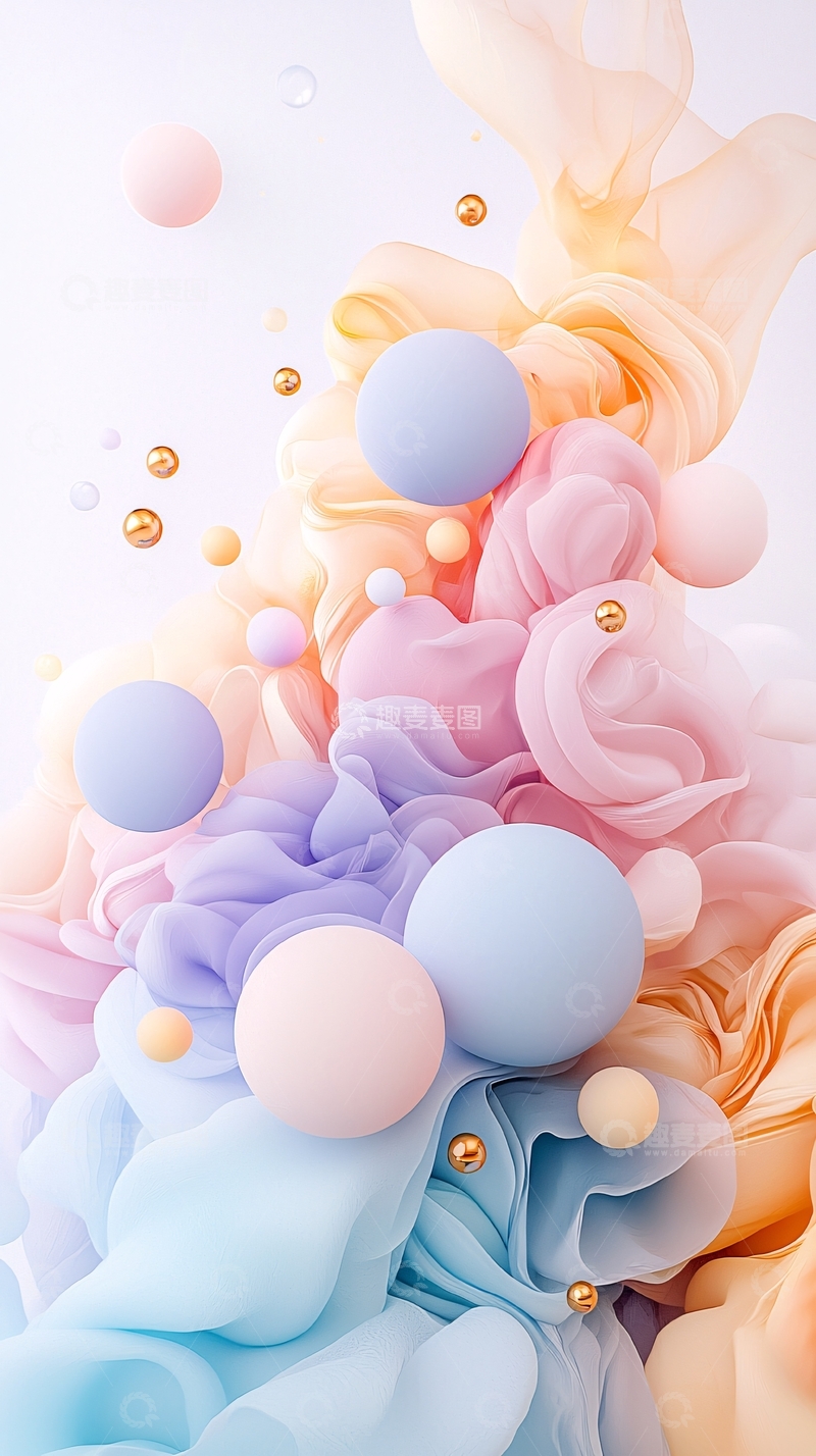 高清大图下载【趣麦麦图】柔和色彩气泡飘逸丝绸