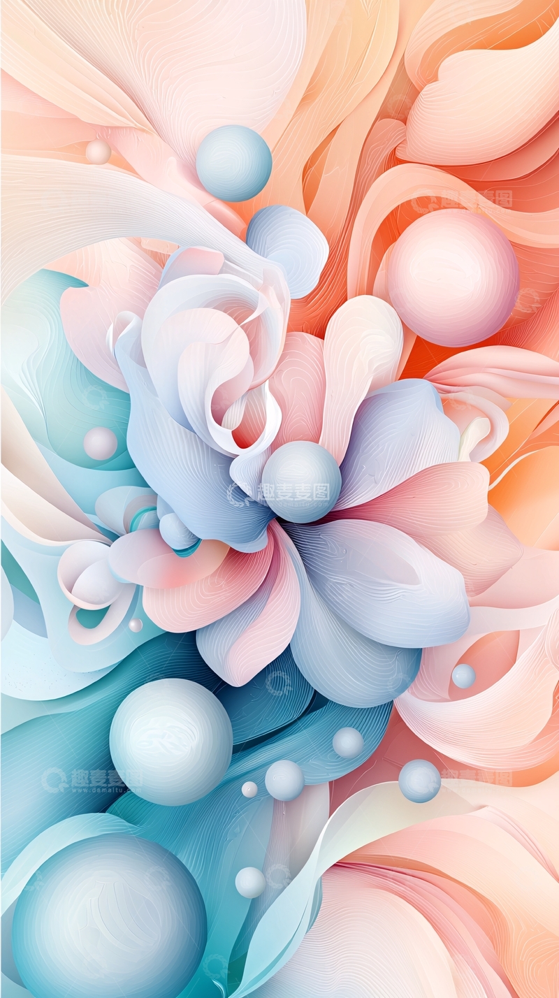 高清大图下载【趣麦麦图】柔和色彩的花朵气泡