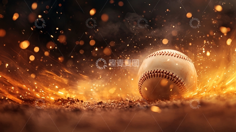 高清大图下载【趣麦麦图】棒球燃烧着火焰和火花