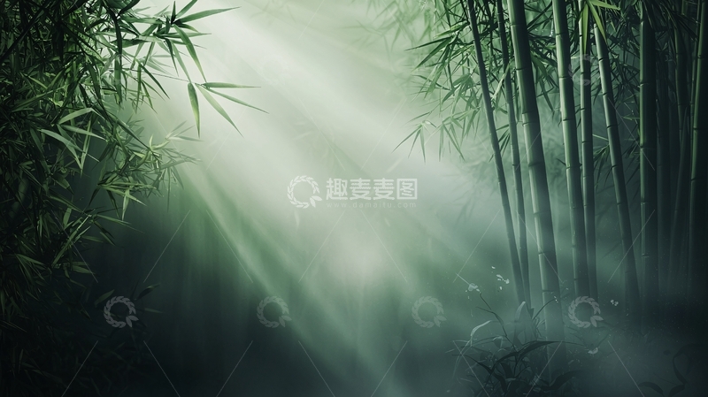 高清大图下载【趣麦麦图】森林光线穿透竹林
