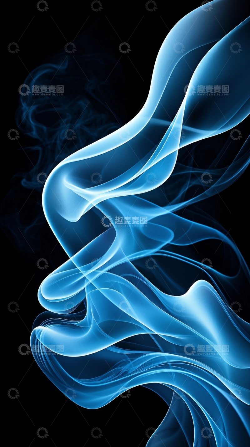 高清大图下载【趣麦麦图】蓝色烟雾在黑色背景上的抽象图