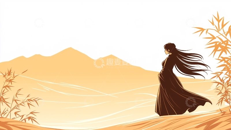 高清大图下载【趣麦麦图】长发女子眺望远方山脉