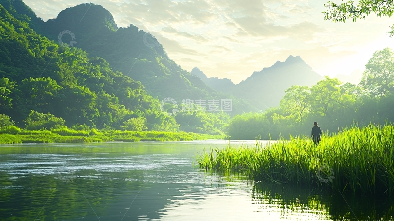 高清大图下载【趣麦麦图】绿色山水间的宁静