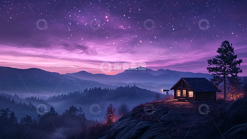 高清大图下载【趣麦麦图】星空下山间小屋