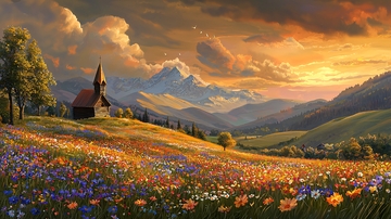 夕阳下的田园风光