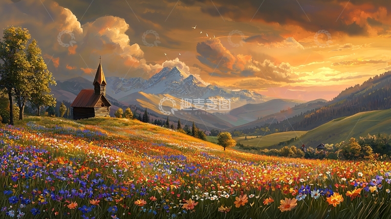 高清大图下载【趣麦麦图】夕阳下的田园风光