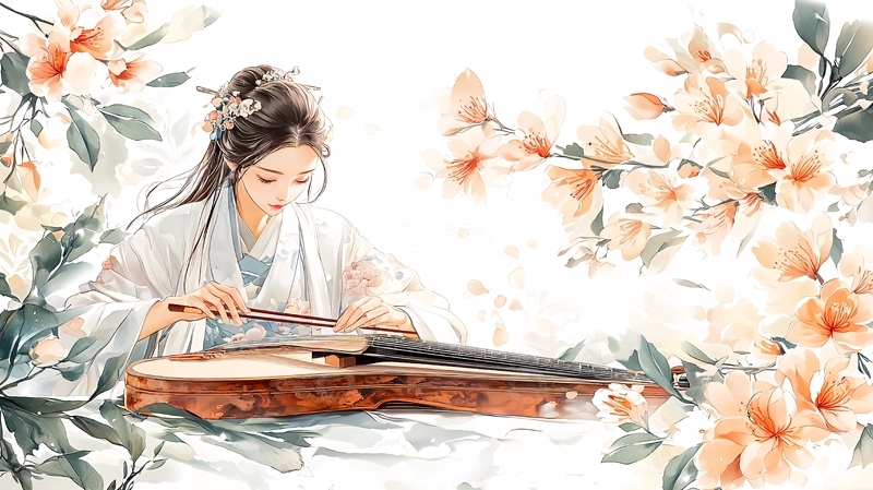 高清大图下载【趣麦麦图】古风女子弹奏古筝
