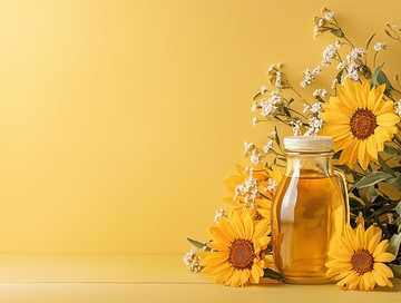 向日葵与油瓶的静物