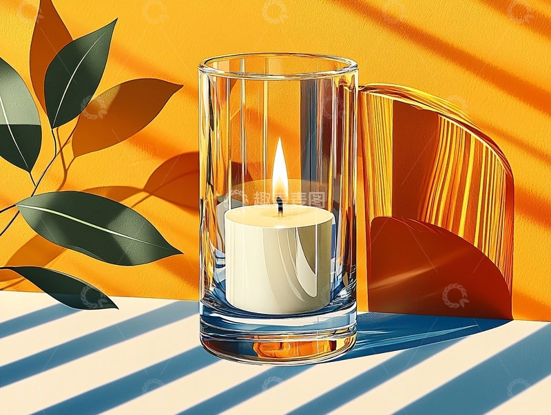 高清大图下载【趣麦麦图】玻璃杯中点燃的蜡烛