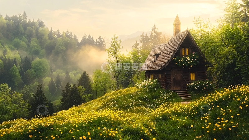 高清大图下载【趣麦麦图】林间小屋高清图片