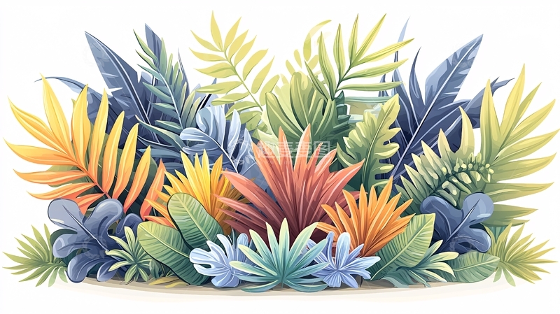 高清大图下载【趣麦麦图】彩色热带植物图案