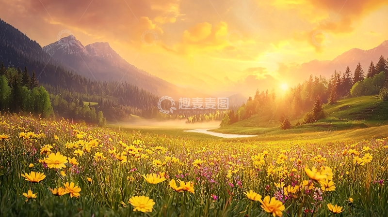 高清大图下载【趣麦麦图】金色阳光下的田园风光