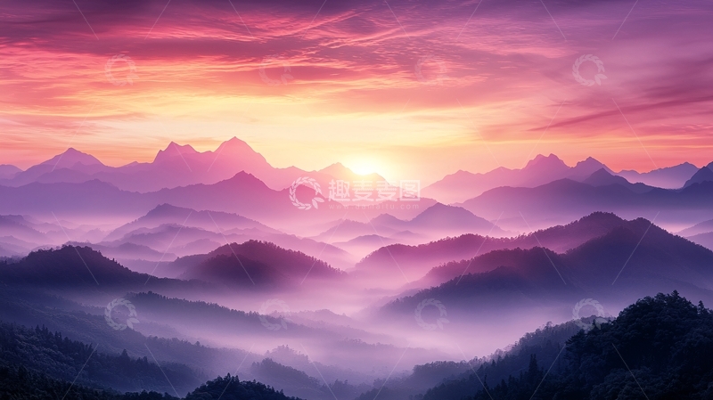 高清大图下载【趣麦麦图】粉色日出山景